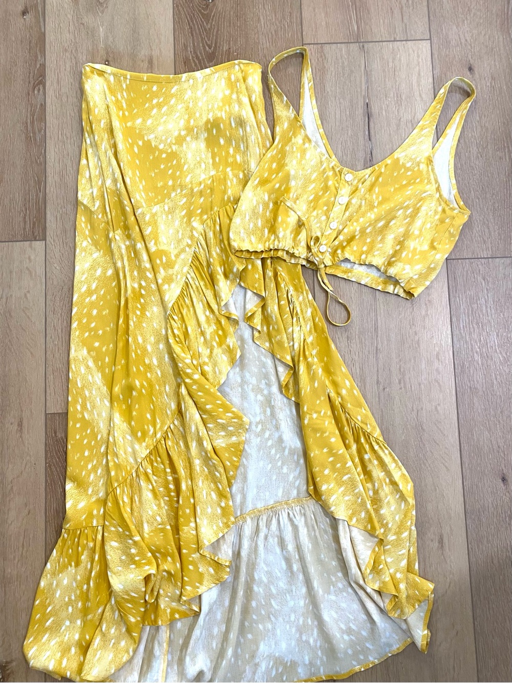 Stillwater Dress Yellow High Low Ruffle Maxi Dress Set Boho Festival Size XS - Picture 3 of 11